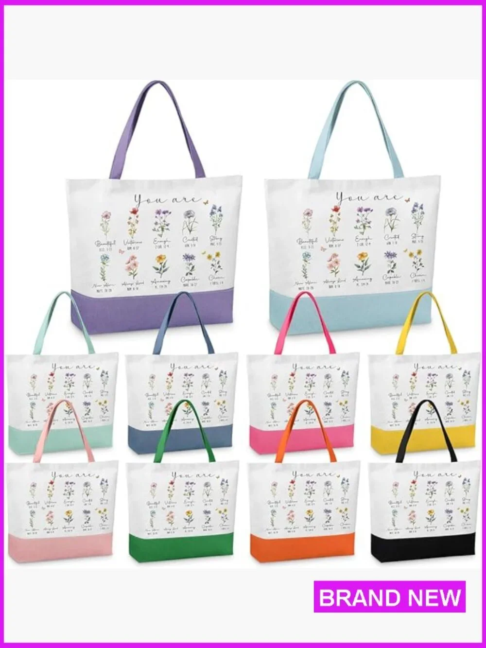 Set of 10 Floral Bible Verse Canvas Tote Bags Inspirational Reusable Grocery